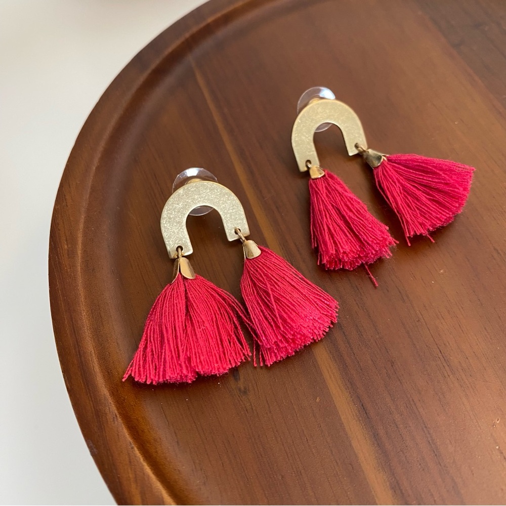 4/$15 Gold Pink Tassel Earrings